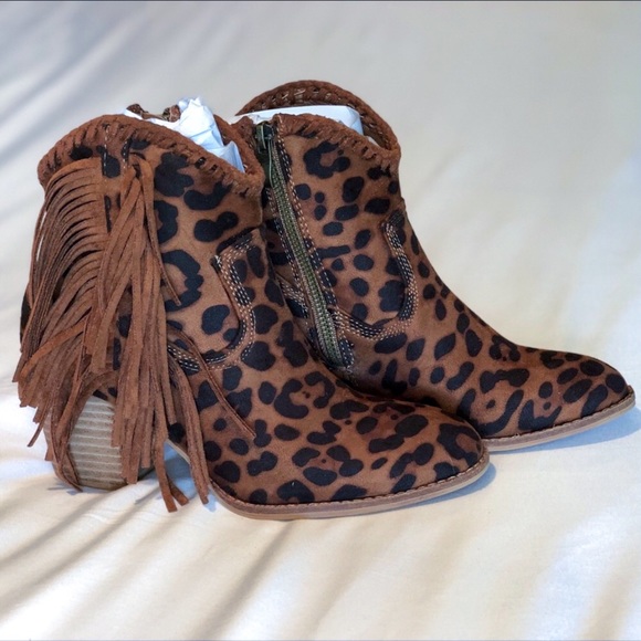 cheetah fringe booties